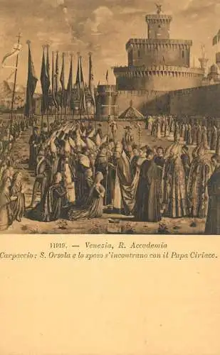 Venezia fine art postcard R. Accademia Carpaccio S. Orsola e lo sposo s'incontrano con il Papa Ciriaco