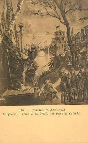 Venezia fine art postcard R. Accademia Carpaccio Arrivo di S. Orsola nel Porto di Colonia
