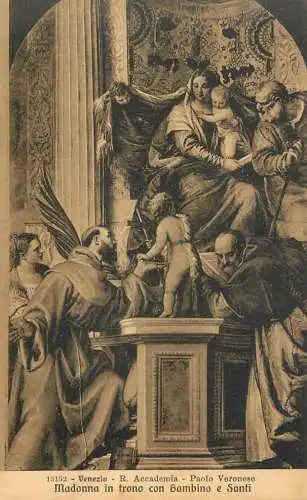 Venezia fine art postcard Veronese Madonna in trono con bambino e Santi