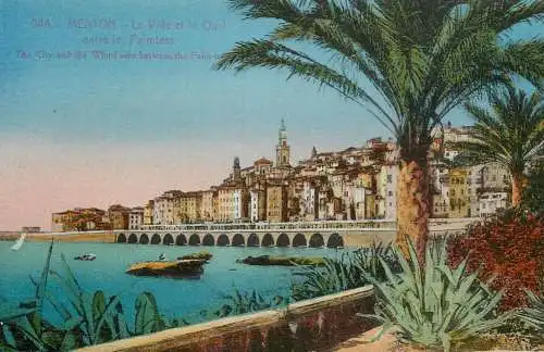France Alpes maritimes Menton la ville et le quai entre les Palmiers
