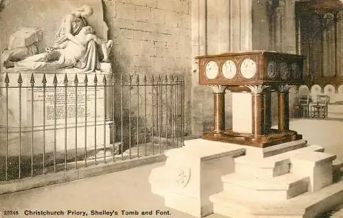 United Kingdom England Christchurch priory Shelley's tomb and font