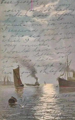 United Kingdom England steam boat and boats scene painting