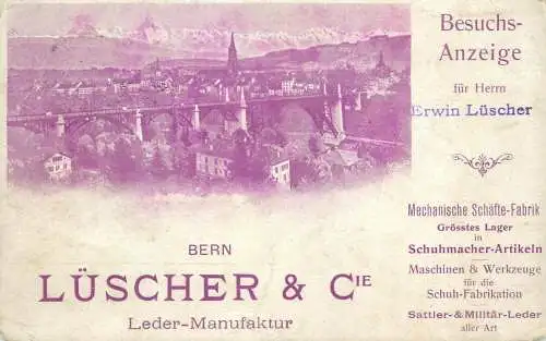 Switzerland Bern LUSCHER & Cie leather manufactory advertising 1903 postcard