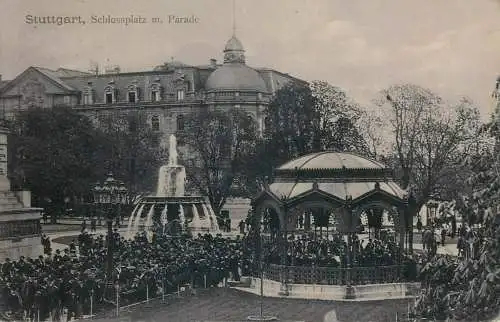 Stuttgart - Schlossplatz mit Parade music pavilion postcard Germany 1907