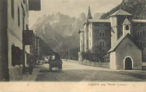 Cartolina Landro, Strassenpartie mit Blick zum Monte Cristallo 1906