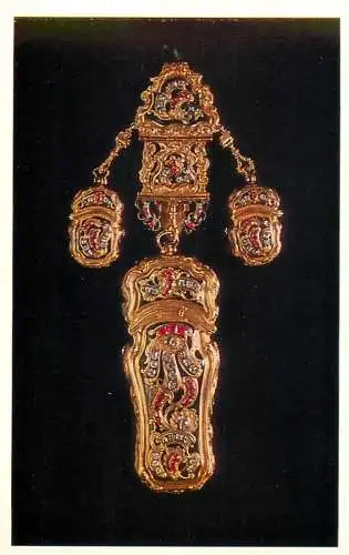 Fine arts postcard Leningrad Russia Hermitage chased three piece gold etui