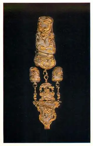 Fine arts postcard Leningrad Russia Hermitage chased three piece gold etui