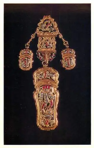 Fine arts postcard Leningrad Russia Hermitage chased three piece gold etui