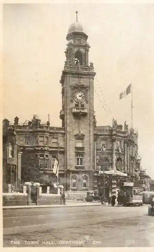 Real photo postcard Chatham Town Hall tram