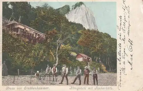 Allemagne Gruss von Stubbenkammer, Königstuhl mit Fischerhutte 1902