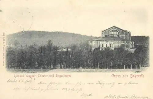 AK Germany Gruss aus Bayreuth Richard Wagner Theater und Siegesthurm 1902