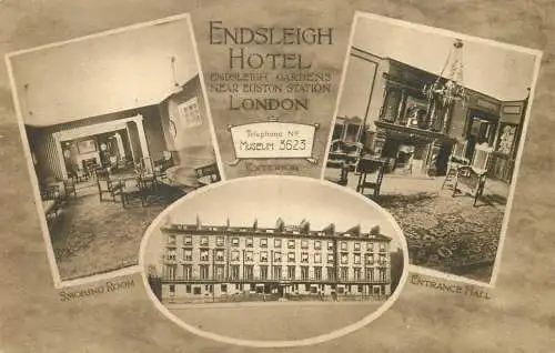 Endsleigh Hotel London postcard smoking room entrance hall 1932