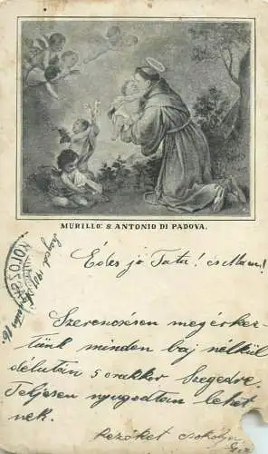 Saint Antonio di Padova by Murillo 1901 Kolozsvar cancel