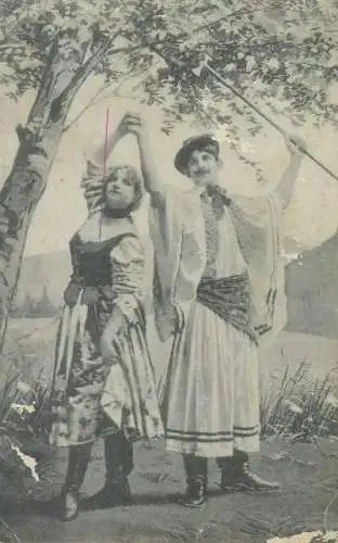 Hungarian folk types couple old postcard Hungary
