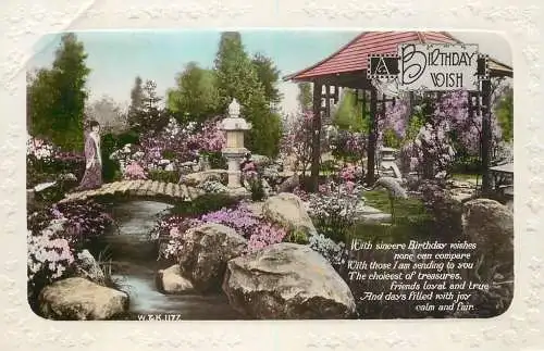 Celebration holiday postcard birthday wishes oriental nature scene