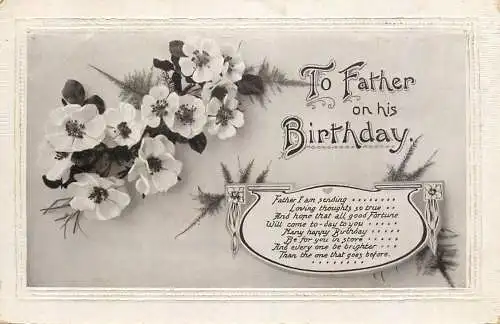 Celebration holiday postcard birthday wishes for father flower bouquet
