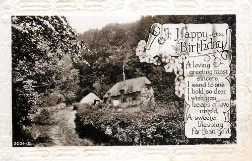 Celebration holiday postcard birthday wishes and house scene