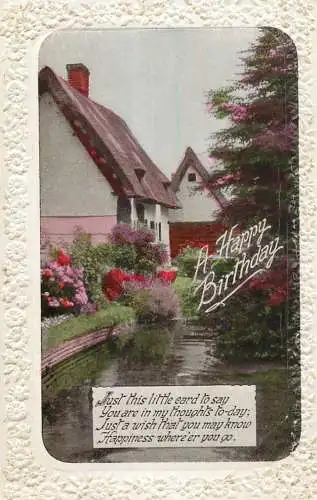 Celebration holiday postcard birthday wishes village scene