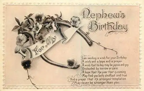 Celebration holiday postcard birthday greetings to nephew flowers
