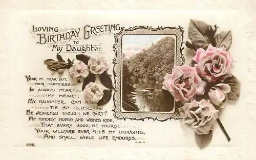 Celebration holiday postcard a joyous birthday for daughter flower bouquet
