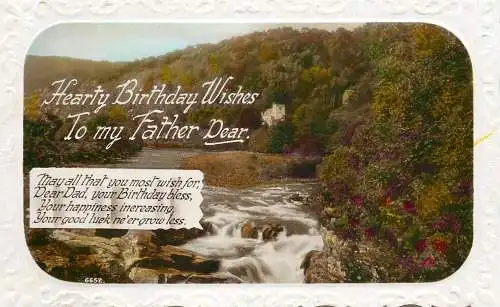 Celebration holiday postcard a joyous birthday for father and canyon scene