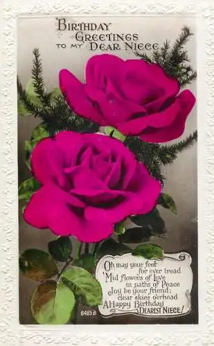 Celebration holiday postcard a joyous birthday for niece flower bouquet
