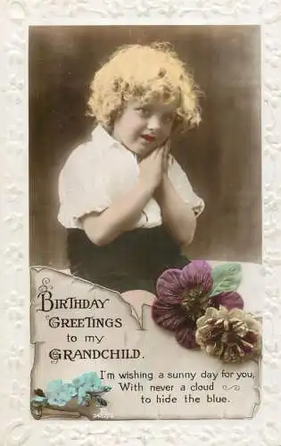 Celebration holiday postcard a joyous birthday grandchild flower beauty innocence