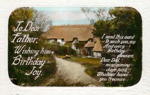 Celebration holiday postcard a joyous birthday father hut