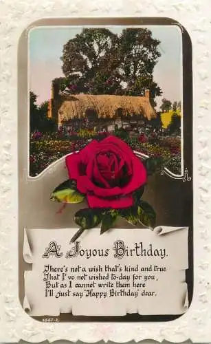 Celebration holiday postcard a joyous birthday flower hut