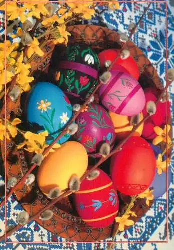 Easter greetings painted eggs & willow branch