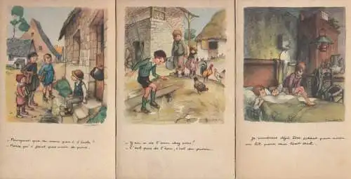 Artist signed POULBOT children comic humour hard cardboard cards France