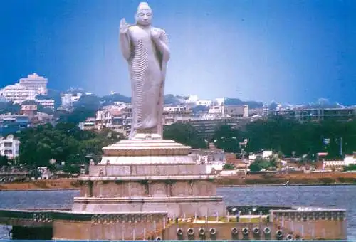 India Hyderabad Buddha statue and artificial lake