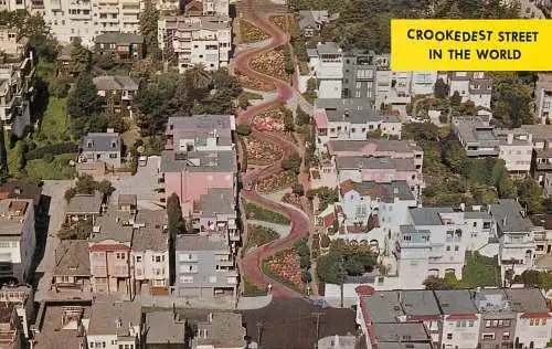 USA San Francisco CA Lombard Street - "Crookedest street in the world" aerial view