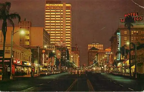 USA San Diego CA Broadway at night