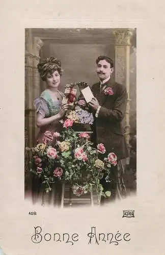 Elegant glamorous couple Bonne Anne greetings