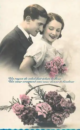 Romantic couple gallant courting beautiful smile