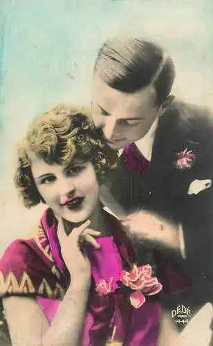 Elegant glamorous couple gallant courting beautiful smile