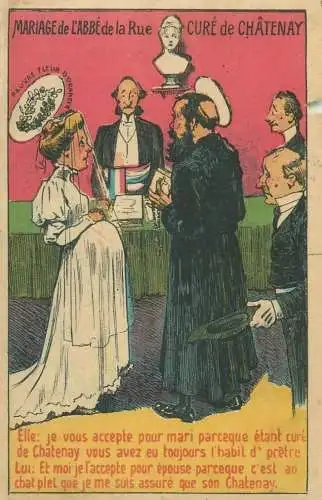Marriage de l`abbe de la Rue Cure de Chatenay pregnant woman caricature wedding