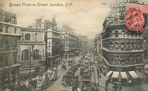 Queen Victoria Street busy traffic view London England