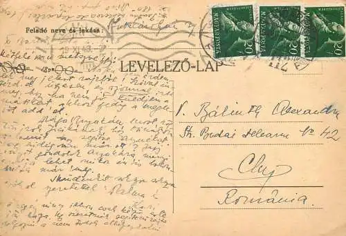 Postal stationery postcard Hungary Budapest to Cluj Romania 1948