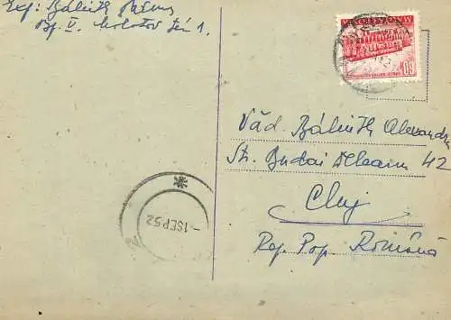 Postal stationery postcard Hungary Budapest to Cluj Romania 1952