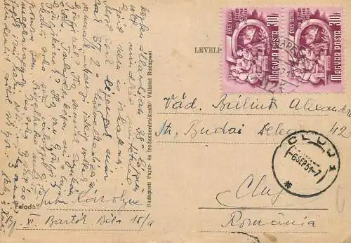 Postal stationery postcard Hungary Budapest to Cluj Romania 1951