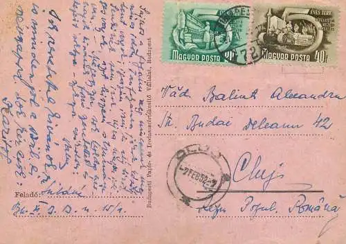 Postal stationery postcard Hungary Budapest to Cluj Romania 1952
