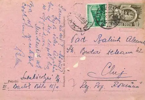 Postal stationery postcard Hungary Budapest to Cluj Romania 1951