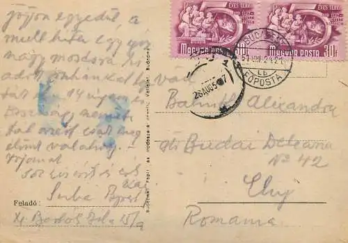 Postal stationery postcard Hungary Budapest to Cluj Romania 1951