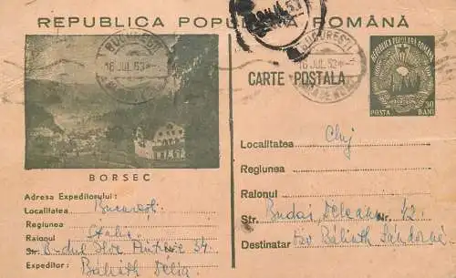 Postal stationery postcard Romania statiunea Borsec 1953