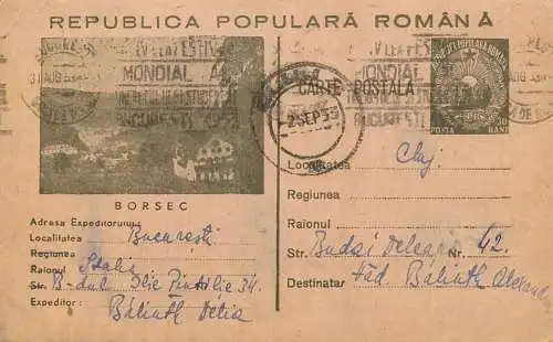 Postal stationery postcard Romania statiunea Borsec 1953