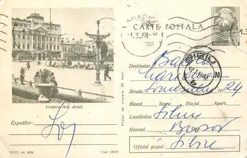 Postal stationery postcard Romania Arad 1968