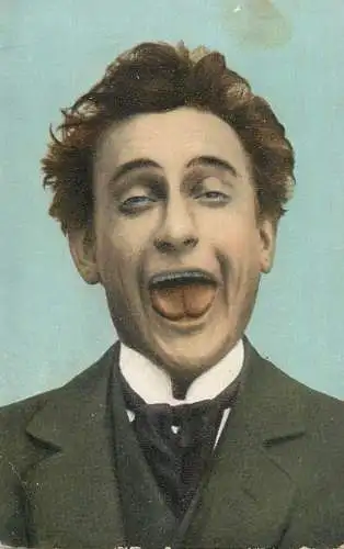 Fancy card men elegant man laughing tongue and messed up hair