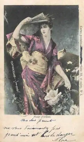 Fancy card women dress fleur d'Orient 1903